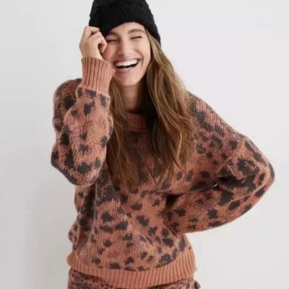 Aerie Leopard Print Women's Sweater Size M Brown & Black Leopard Oversized